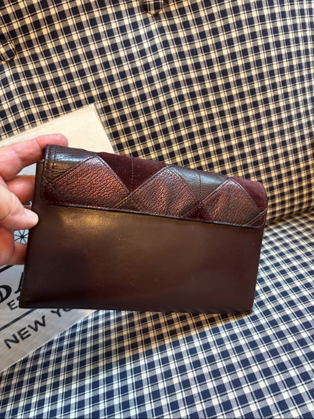 Coach leather and suede patchwork metallic cherry Blake Turnlock clutch - Picture 8 of 14